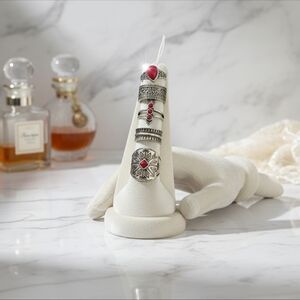 Free People Silver and Red Ring Set